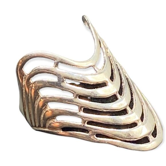 925 Sterling Silver Italy Wavy Design cage style V-Style Wide Ring Size 6.5-6.75 - Picture 3 of 10